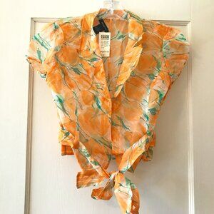 Arden B | Orange Floral Silk Organza Jacket
